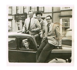 Photo:Bobby Howes who came to North Wales to star in a play called "Harvey",me and  David Johnstone ; the lady in the car was Bobby's sister.